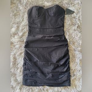 Black Strapless Mini Dress with silver embellishments